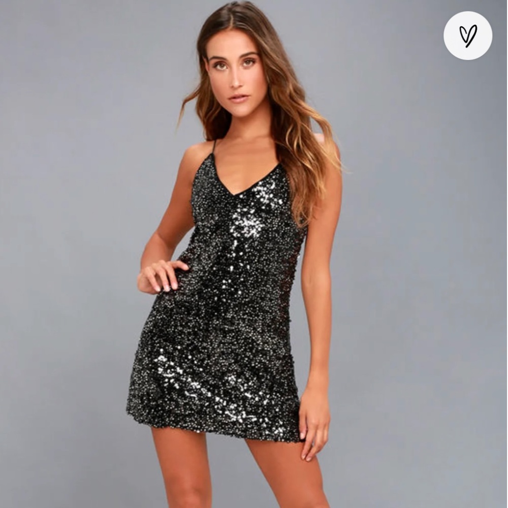 NWOT Lulus Black Sequin Open Back Dress
